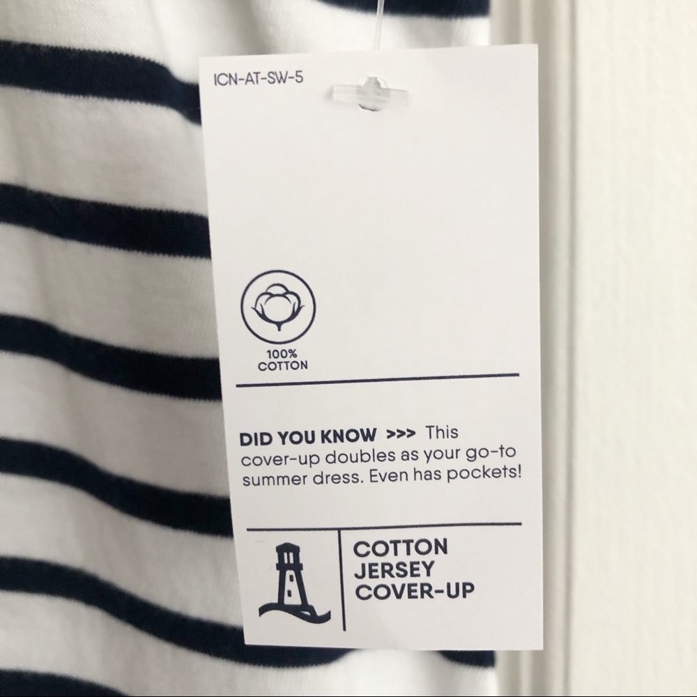 NEW Lands’ End Navy Stripe Cotton Jersey Sleeveless Swim Coverup L. - Picture 6 of 7